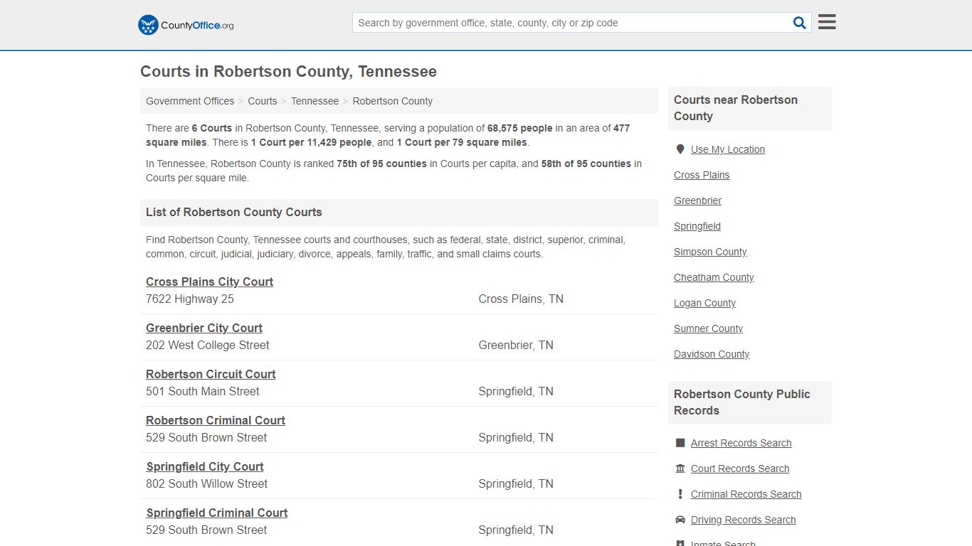 Courts - Robertson County, TN (Court Records & Calendars)