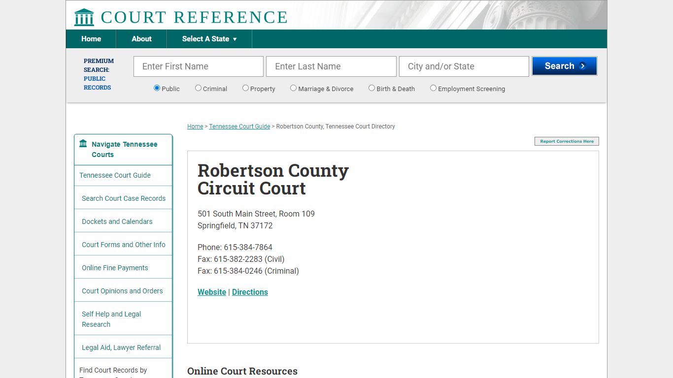 Robertson County Circuit Court - Court Records Directory